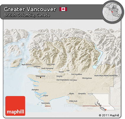 Shaded Relief 3D Map of Greater Vancouver, lighten
