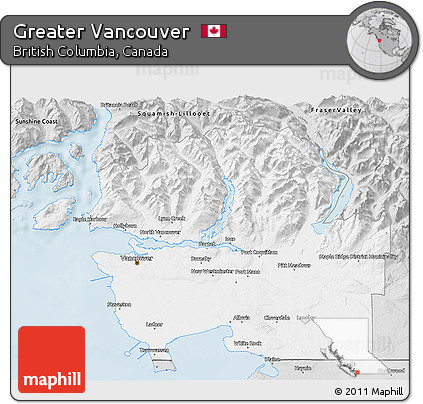 Silver Style 3D Map of Greater Vancouver