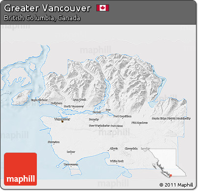 Silver Style 3D Map of Greater Vancouver, single color outside