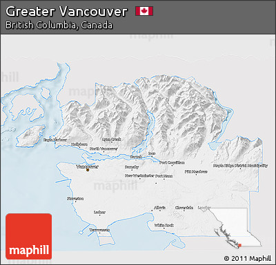 Silver Style 3D Map of Greater Vancouver, single color outside