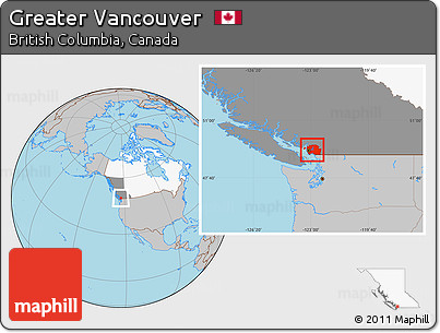 Gray Location Map of Greater Vancouver, highlighted country, highlighted parent region