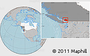 Gray Location Map of Greater Vancouver, highlighted country, highlighted parent region, hill shading