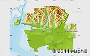 Physical Map of Greater Vancouver, single color outside
