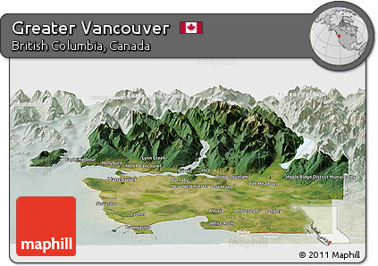 Satellite Panoramic Map of Greater Vancouver, lighten
