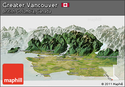 Satellite Panoramic Map of Greater Vancouver, lighten