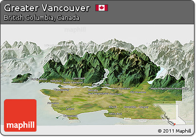 Satellite Panoramic Map of Greater Vancouver, lighten