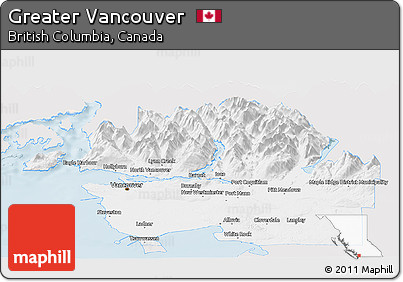 Silver Style Panoramic Map of Greater Vancouver, single color outside