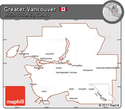 Classic Style Simple Map of Greater Vancouver, cropped outside