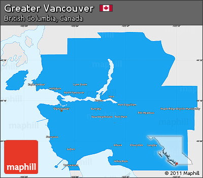 Political Simple Map of Greater Vancouver, single color outside
