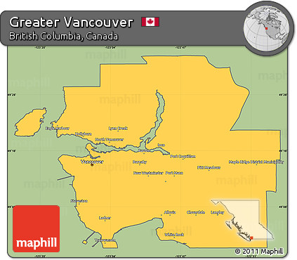 Savanna Style Simple Map of Greater Vancouver, cropped outside