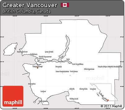 Silver Style Simple Map of Greater Vancouver, cropped outside