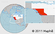 Gray Location Map of British Columbia, highlighted country, hill shading