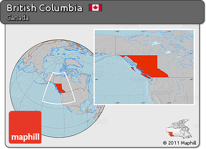 Gray Location Map of British Columbia, hill shading