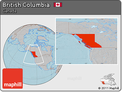 Gray Location Map of British Columbia, hill shading