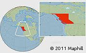 Savanna Style Location Map of British Columbia, hill shading