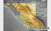Physical Map of British Columbia, darken, desaturated