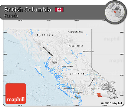 Silver Style Map of British Columbia, single color outside