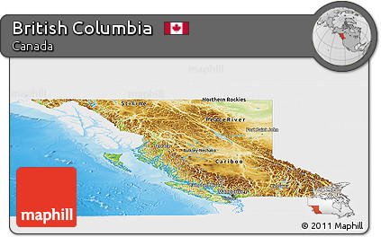 Physical Panoramic Map of British Columbia, single color outside
