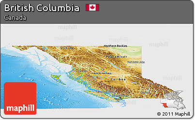 Physical Panoramic Map of British Columbia, single color outside