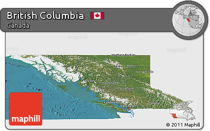 Satellite Panoramic Map of British Columbia, single color outside