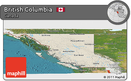 Shaded Relief Panoramic Map of British Columbia, satellite outside