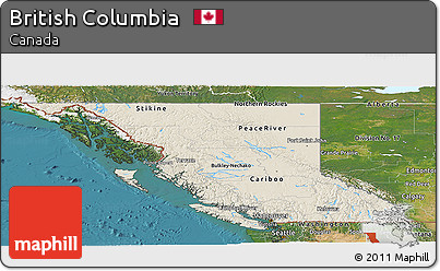 Shaded Relief Panoramic Map of British Columbia, satellite outside