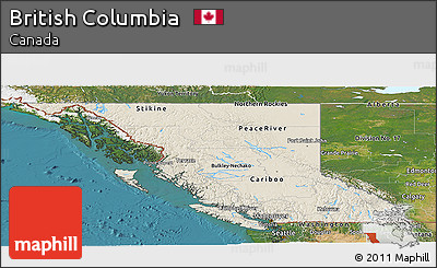 Shaded Relief Panoramic Map of British Columbia, satellite outside