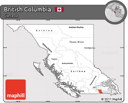 Silver Style Simple Map of British Columbia, cropped outside