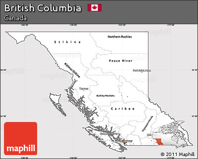 Silver Style Simple Map of British Columbia, cropped outside