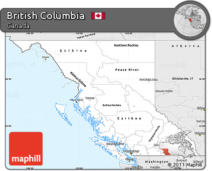 Silver Style Simple Map of British Columbia