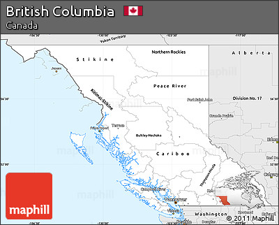 Silver Style Simple Map of British Columbia