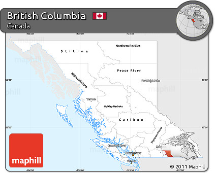 Silver Style Simple Map of British Columbia, single color outside