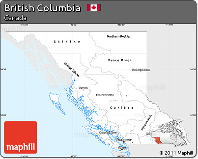 Silver Style Simple Map of British Columbia, single color outside