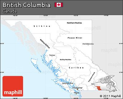 Silver Style Simple Map of British Columbia, single color outside