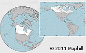 Blank Location Map of Canada, gray outside, hill shading outside