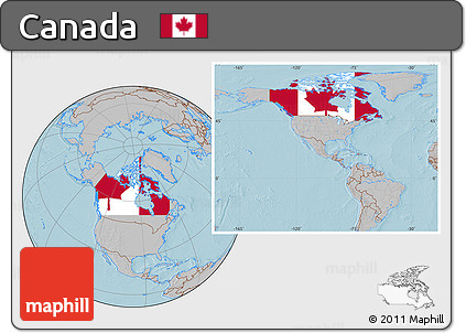 Flag Location Map of Canada, gray outside, hill shading outside