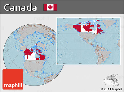 Flag Location Map of Canada, gray outside, hill shading outside