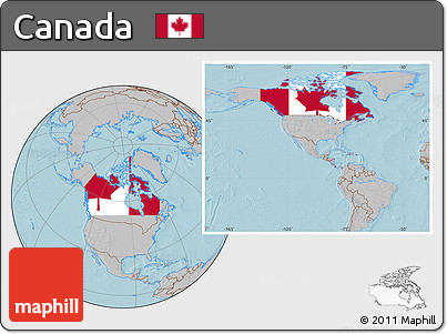 Flag Location Map of Canada, gray outside, hill shading outside