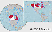Flag Location Map of Canada, gray outside, hill shading outside
