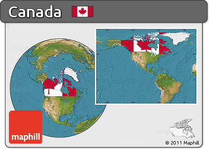Flag Location Map of Canada, satellite outside