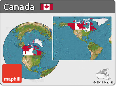 Flag Location Map of Canada, satellite outside