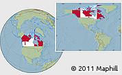 Flag Location Map of Canada, savanna style outside, hill shading outside
