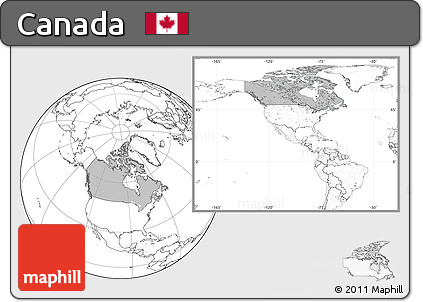 Gray Location Map of Canada, blank outside, hill shading inside