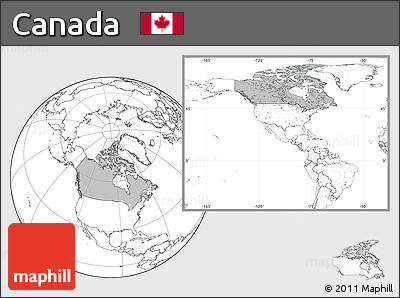 Gray Location Map of Canada, blank outside, hill shading inside