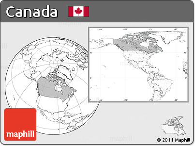 Gray Location Map of Canada, blank outside, hill shading inside