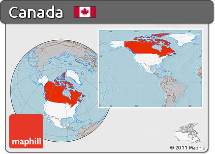 Gray Location Map of Canada, highlighted continent, hill shading