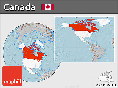 Gray Location Map of Canada, highlighted continent, hill shading