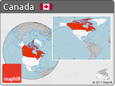 Gray Location Map of Canada, highlighted continent, hill shading