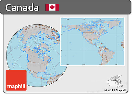 Gray Location Map of Canada, hill shading inside