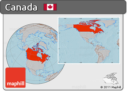 Gray Location Map of Canada, hill shading